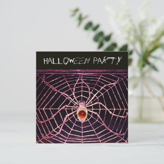 SPIDER EN WEB RED RUBY BLACK HALLOWEEN PARTIJ KAART (Staand voorkant)