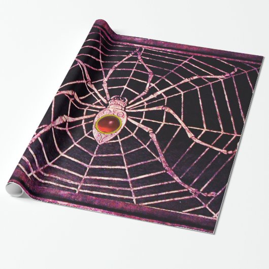 SPIDER en WEB Red Ruby Gemstone Black Cadeaupapier (Uitgerold)