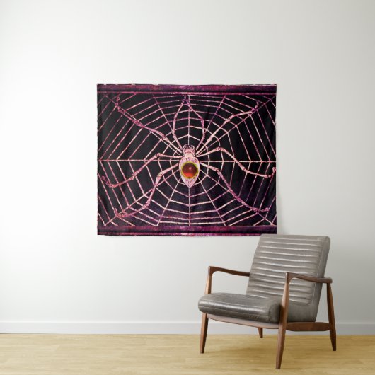 SPIDER en WEB Red Ruby Gemstone Black Wandkleed (In Situ (horizontaal))