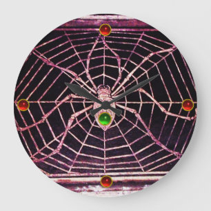 SPIDER EN WEB Red Ruby, Green Emerald Pareltjes Bl Grote Klok