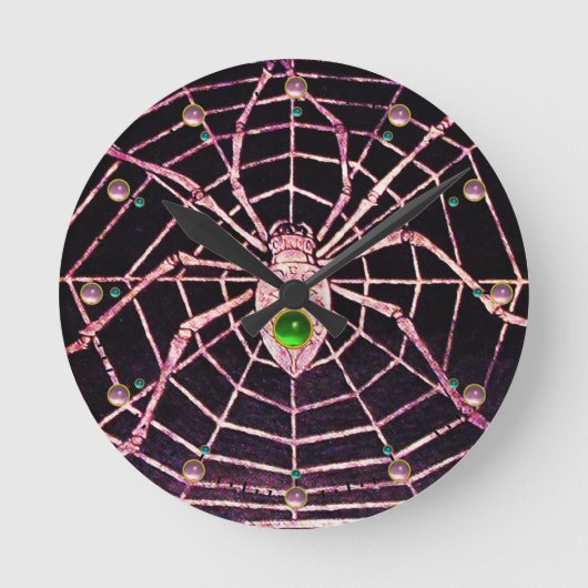 SPIDER EN WEB Red Ruby, Green Emerald Pareltjes Bl Ronde Klok (Voorkant)