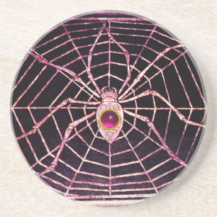 SPIDER EN WEB roze Fuchsia Amethyst Black Zandsteen Onderzetter