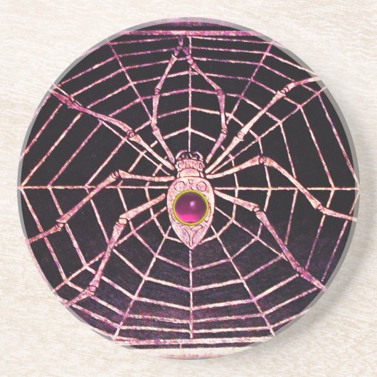 SPIDER EN WEB roze Fuchsia Amethyst Black Zandsteen Onderzetter (Voorkant)
