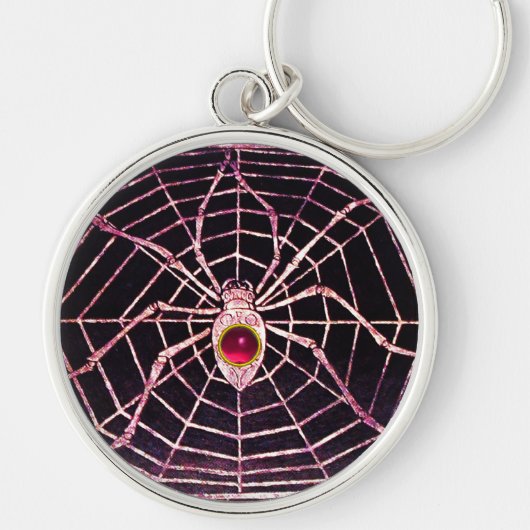 SPIDER en WEB Roze Fuchsia Ruby Black Sleutelhanger (Voorkant)