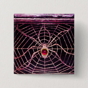 SPIDER en WEB Roze Fuchsia Ruby Black Vierkante Button 5,1 Cm