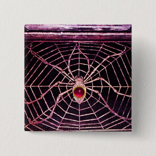 SPIDER en WEB Roze Fuchsia Ruby Black Vierkante Button 5,1 Cm (Voorkant)
