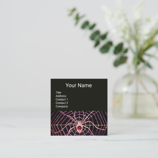 SPIDER EN WEB Roze Fuchsia Ruby Gemstone Black Vierkante Visitekaartje (Staand voorkant)
