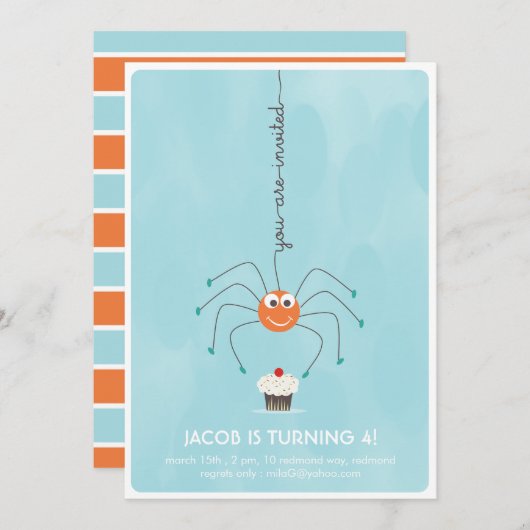 Spider et un cupcake Anniversaire Invitation (Devant / Derrière)
