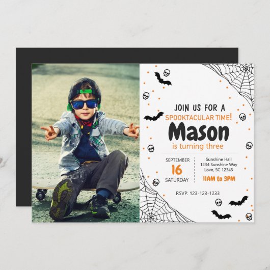 Spider Halloween Invitation d'anniversaire avec ph (Devant / Derrière)