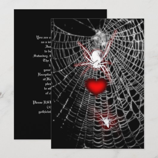Spider Heart Goth Wedding Invitations (Devant / Derrière)