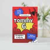 Spider Hero Kids 6th Birthday Invitation Fun Super (Debout devant)