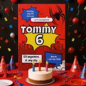 Spider Hero Kids 6th Birthday Invitation Fun Super Kaart