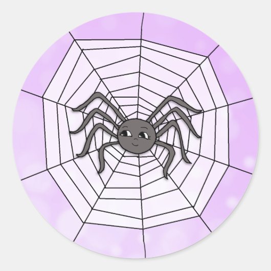 Spider in spinneweb paars Halloween Ronde Sticker (Voorkant)