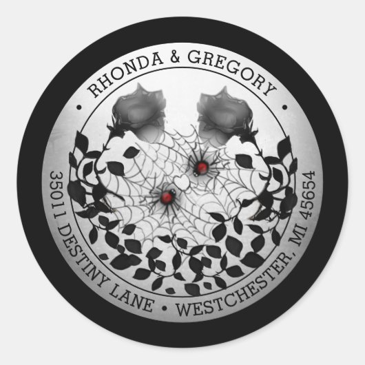 Spider Love Halloween Wedding Address Ronde Sticker (Voorkant)