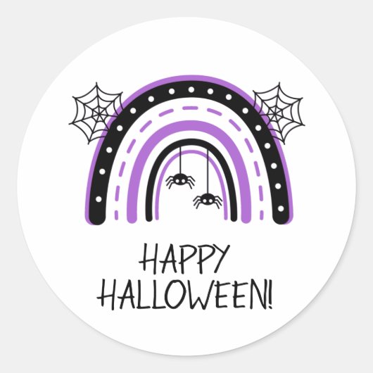 Spider Rainbow Happy Halloween Ronde Sticker (Voorkant)