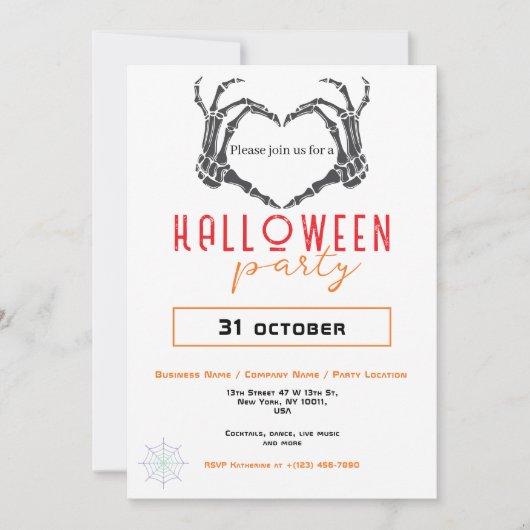 Spider Wave Skeleton Hand Zakelijk Halloween Party Kaart (Voorkant)