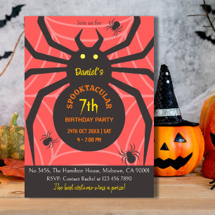Spider Web 7e Verjaardag Spooky Halloween Party Kaart