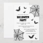 Spider Web Bat Spooky Black White Halloween Party Kaart (Voorkant / Achterkant)