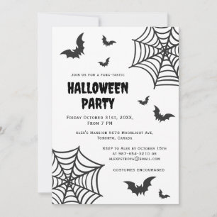 Spider Web Bat Spooky Black White Halloween Party Kaart