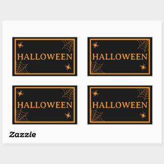 Spider Web Black Orange Halloween Word Rechthoekige Sticker