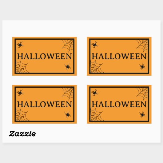 Spider Web Black Orange Halloween Word Rechthoekige Sticker (Vel)