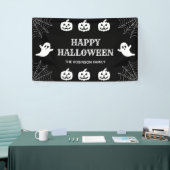Spider Web Custom Zwart & Wit Happy Halloween Spandoek (Beurs)