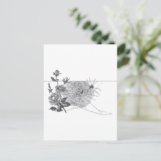 Spider Web en Roos Zwart Wit Briefkaart (Staand voorkant)