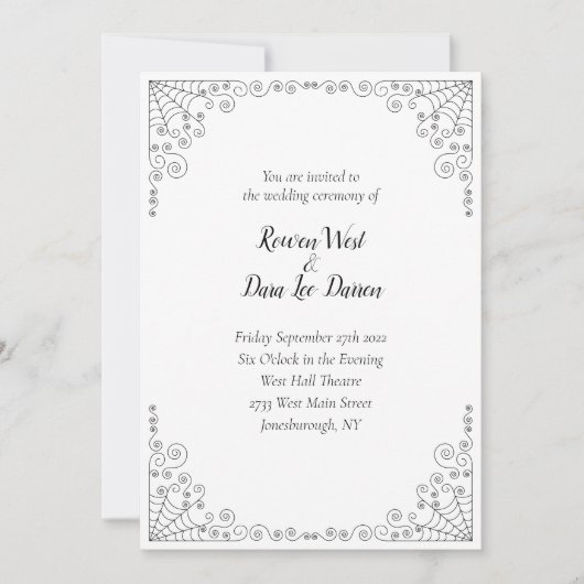 Spider Web Gothic Wedding Invitation Kaart (Voorkant)