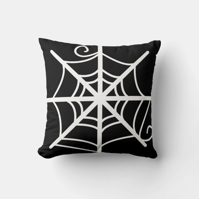 Spider Web Halloween Black en White Kussen (Voorkant)