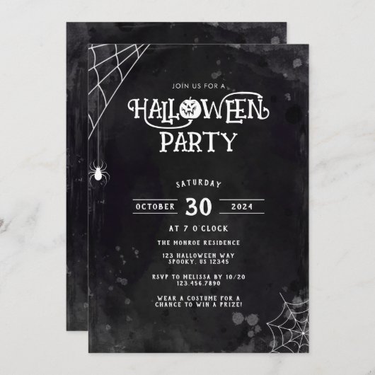 Spider Web Halloween Party Invitation (Devant / Derrière)