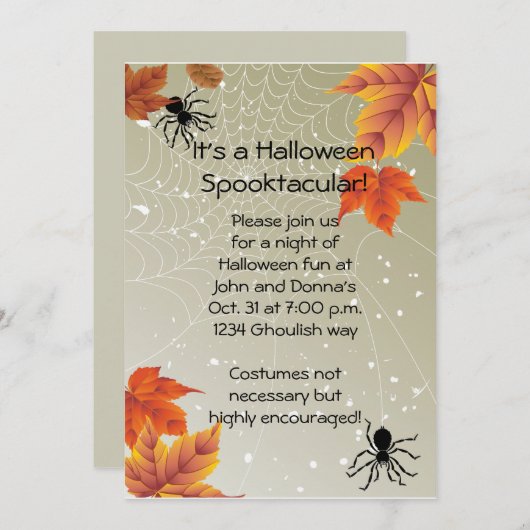 Spider Web Halloween Uitnodiging (Voorkant / Achterkant)