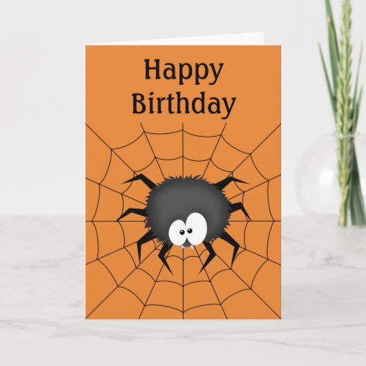 Spider, Web, Happy Birthday Kaart (Voorkant)