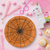 Spider Web met spin op Oranje Halloween Papieren Bordje (Feest)