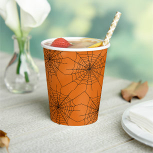 Spider Web over Oranje-Halloween-bekertje Papieren Bekers