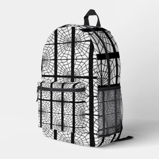 Spider Web Print Backpack In Black and White Bedrukte Rugzak