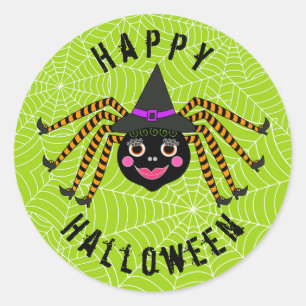 Spider Witch Happy Halloween Ronde Sticker