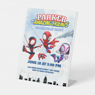 Spiderman Thema Verjaardag Superheld Spin Feest Reclamebord Met Voetstuk