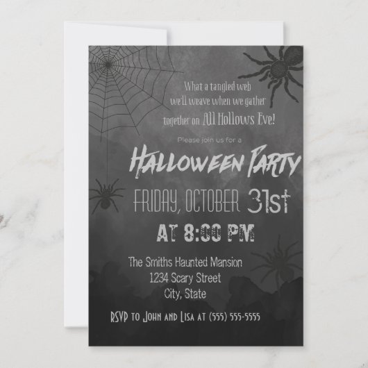 Spiders Halloween Party Invitation Kaart (Voorkant)
