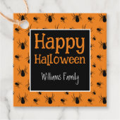 Spiders Happy Halloween Zwart Sinaasappel Custom Bedankjes Labels (Voorkant)
