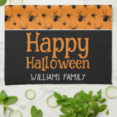 Spiders Happy Halloween Zwart Sinaasappel Custom n Theedoek (Gevouwen)