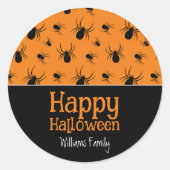 Spiders Happy Halloween Zwart Sinaasappel Custom Ronde Sticker (Voorkant)