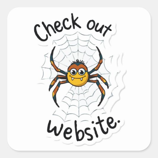 Spider's Web Design - 'Check out website' Pun Vierkante Sticker (Voorkant)