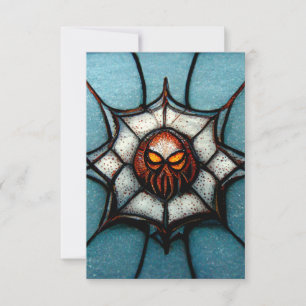 Spiderweb Creepy Birthday Party Oranje en Blue Bedankkaart