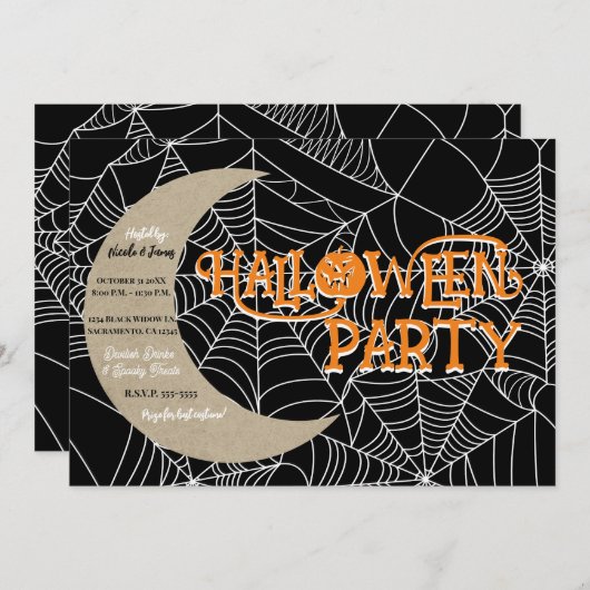 Spiderweb Crescent Moon Halloween Kostuum Party Kaart (Voorkant / Achterkant)