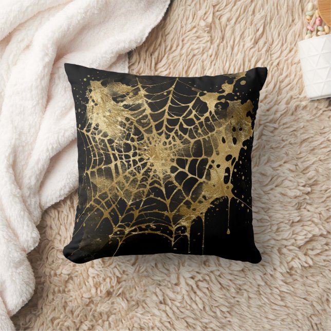 Spiderweb Elegantie | Creepy Mooi Goud Cobweb Kussen (Deken)