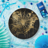 Spiderweb Elegantie | Creepy Mooi Goud Cobweb Papieren Bordje (Feest)