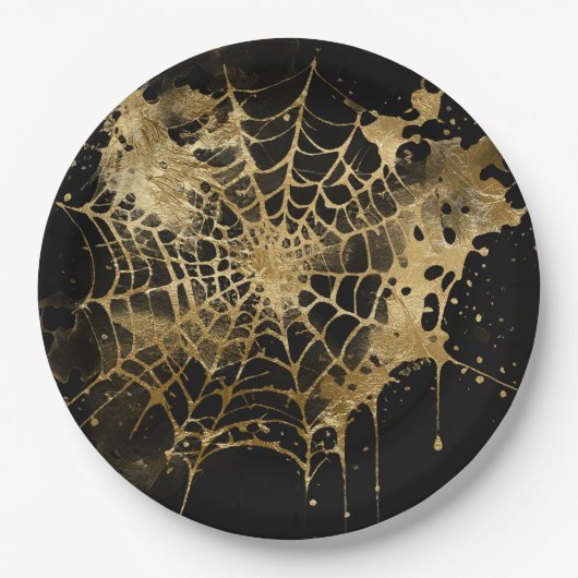 Spiderweb Elegantie | Creepy Mooi Goud Cobweb Papieren Bordje (Voorkant)