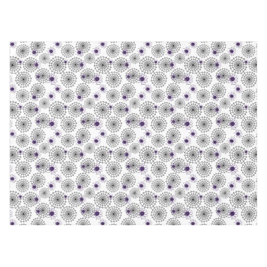 Spiderweb en Paarse Spiders Halloween White Patter Tafelkleed (Voorkant (Horizontaal))