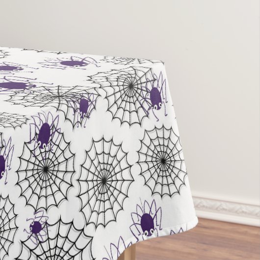 Spiderweb en Paarse Spiders Halloween White Patter Tafelkleed (Voorbeeld)