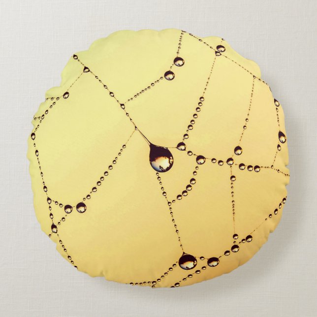Spiderweb geel goud zwart elegant rond kussen (Voorkant)